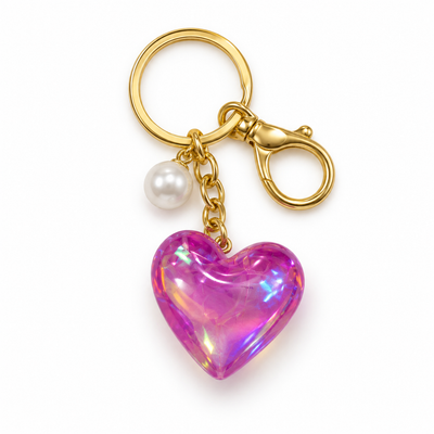 Iridescent Heart Keyring with Pearl Charm | Mr Panda