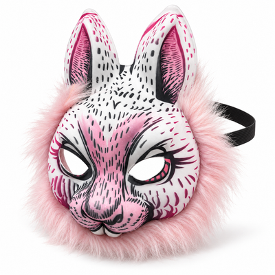 Pink Furry Rabbit Costume Mask | Halloween Dress-Up