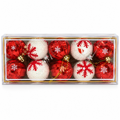 Red & White Christmas Baubles 10-Piece Set, 7.5cm | Mr Panda