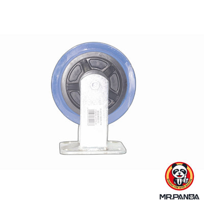 Blue Elastic Rubber Fixed Plate Castor Wheel - 6 Inches