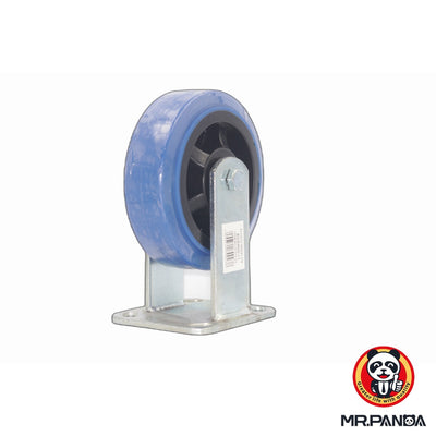 Blue Elastic Rubber Fixed Plate Castor Wheel - 6 Inches
