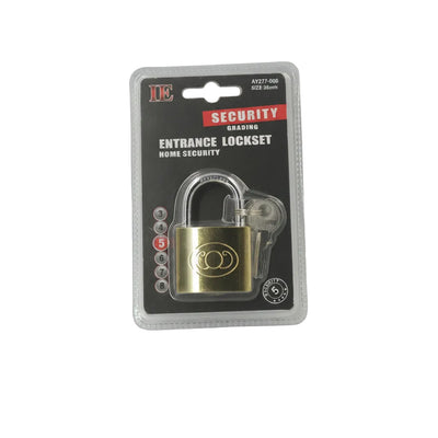 IE AY277-006 38mm Brass Security Padlock with 2 Keys – Heavy Duty Entrance Lock for Home, Gate & Storage