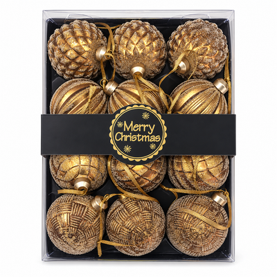 Gold Christmas Baubles & Pinecone Ornaments 12pc | Mr Panda