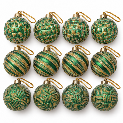 Green & Gold Christmas Baubles 12 Piece Set | Mr Panda