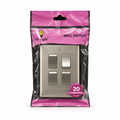 Dr. Light 4-Gang Wall Switch – Brushed Metal Finish