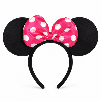 Girls’ Black Mouse-Ear Headband with Pink Polka-Dot Bow