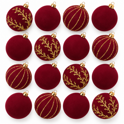 Maroon & Gold Christmas Baubles Set of 16 | Mr Panda