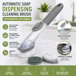 Automatically Dispensing Cleaning Brush with Replaceable Scrubbing Head