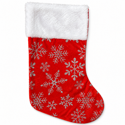 Red Christmas Stocking with Silver Snowflakes | Mr Panda