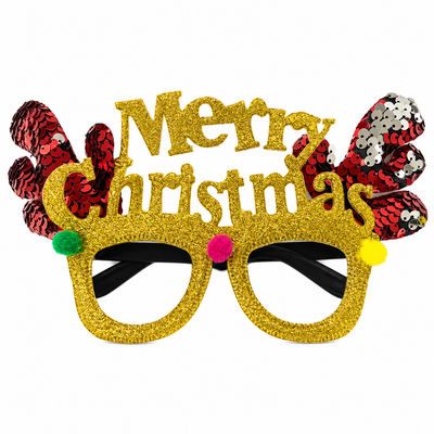 Merry Christmas Glitter Reindeer Glasses | Mr Panda