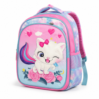 Girls’ Cute Kitten School Backpack – Pink & Blue