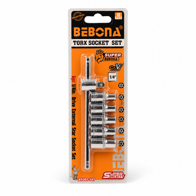 BEBONA 6-Piece External Torx Socket Set – 1/4″ Drive