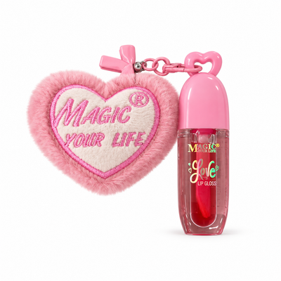 Magic Your Life Love Lip Gloss with Plush Heart Keychain
