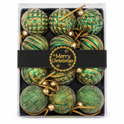 Green & Gold Christmas Baubles 12 Piece Set | Mr Panda