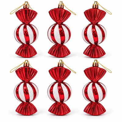Red & White Candy Christmas Ornaments Set of 6 | Mr Panda