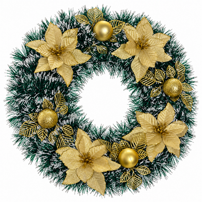 Gold Poinsettia Christmas Wreath – Green & White | Mr Panda