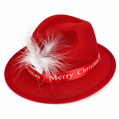 Red Christmas Party Hat with White Feather | Mr Panda