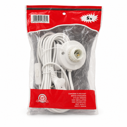 5m Pre-Wired Lamp Holder with Plug and On/Off Switch – White