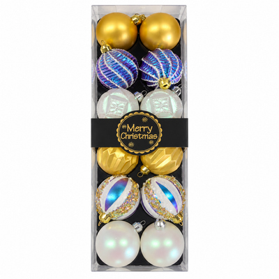 12-Piece Christmas Bauble Set – Gold & White | Mr Panda