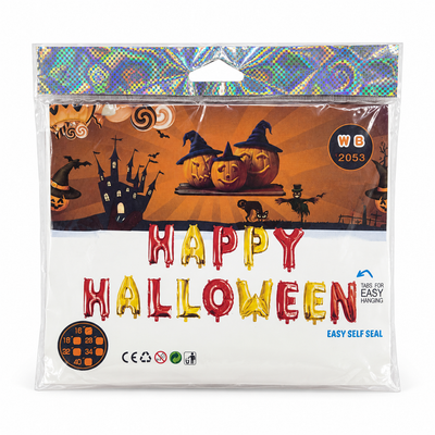 Happy Halloween Foil Letter Balloon Banner – Red & Gold