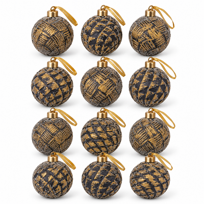 Black & Gold Christmas Baubles Set of 12 | Mr Panda