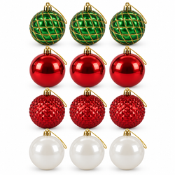 12-Piece Red, Green & White Christmas Baubles | Mr Panda