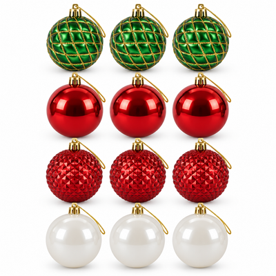 12-Piece Red, Green & White Christmas Baubles | Mr Panda