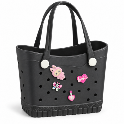 Medium Black EVA Tote Bag with Decorative Charms