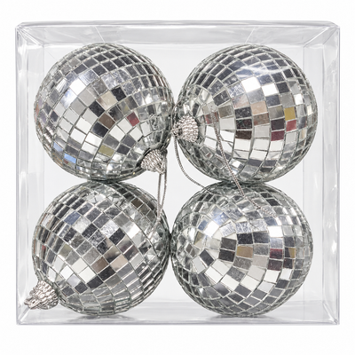 Silver Mirror Disco Ball Decorations Set of 4 | Mr Panda