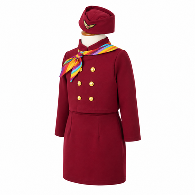 Kids’ Air Hostess Costume Set – Burgundy, Ages 3–8