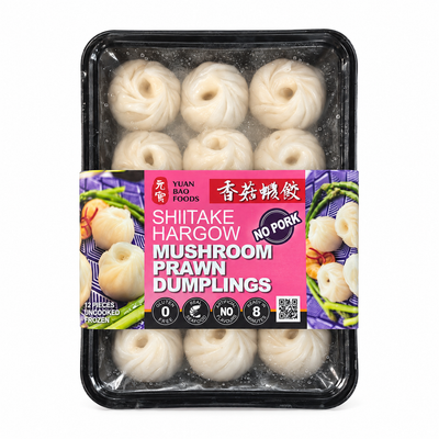 Yuan Bao Mushroom Prawn Hargow Dumplings – 12 Pieces