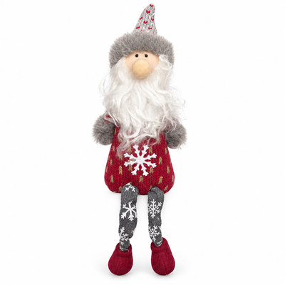 Christmas Sitting Gnome Santa Decoration – Red & Greyc
