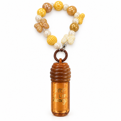 Honey Lip Gloss Keychain with Beaded Wrist Strap