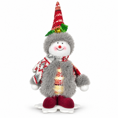 Christmas Snowman Plush Ornament on Wooden Skis