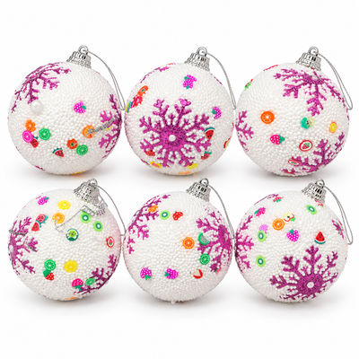 Christmas Baubles Set of 6 – Pink Snowflakes | Mr Panda