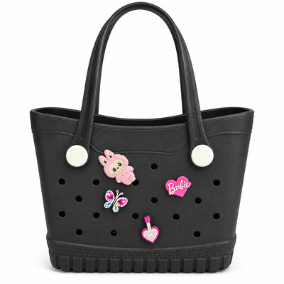 Medium Black EVA Tote Bag with Decorative Charms