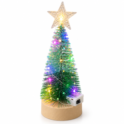 19cm Mini Green Christmas Tree with Multicolour Lights