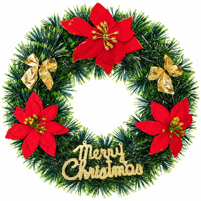 Christmas Wreath with Red Poinsettias & Gold Bows | Mr Panda