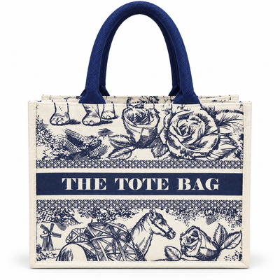 Floral Print Reusable Shopping Tote Bag – Navy Blue