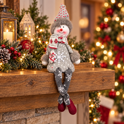 Christmas Sitting Snowman Decoration – Grey and Red
