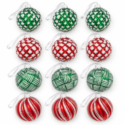 12-Piece Red & Green Christmas Bauble Ornament Set | Mr Panda