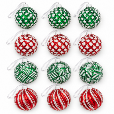 12-Piece Red & Green Christmas Bauble Ornament Set | Mr Panda