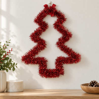 Red Tinsel Christmas Tree Decoration with Bow | Mr Panda