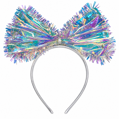 Iridescent Christmas Bow Headband – Silver | Mr Panda