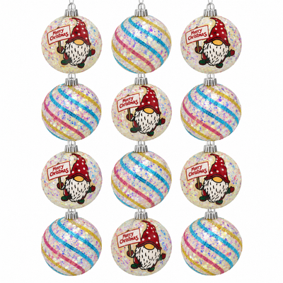 Christmas Glitter Baubles Set of 12 – Gnome & Stripes | Mr Panda