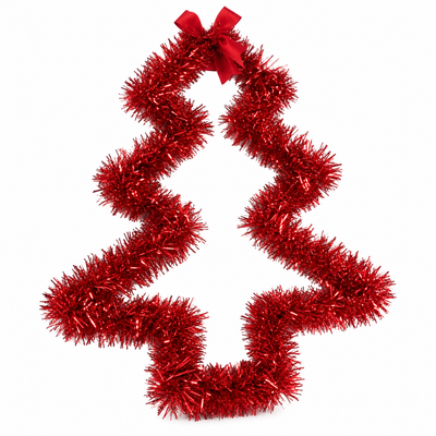 Red Tinsel Christmas Tree Decoration with Bow | Mr Panda
