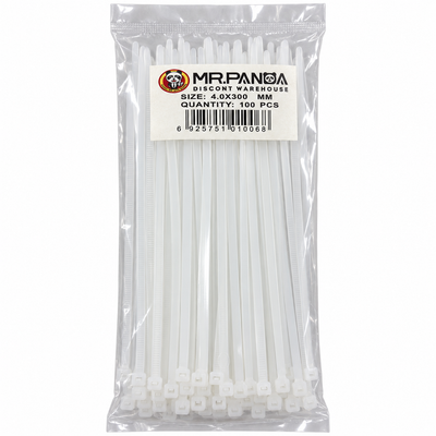 White Cable Ties 4.0 x 300mm 100 Pack | Mr Panda
