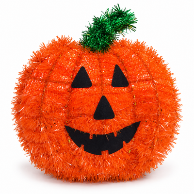 Halloween Tinsel Pumpkin Decoration – Orange Jack-o’-Lantern