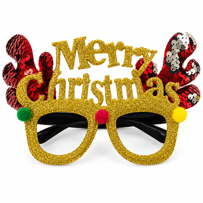 Merry Christmas Glitter Reindeer Glasses | Mr Panda