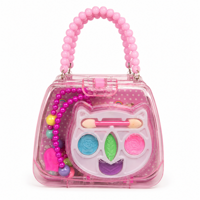 Girls’ Pretend Makeup Set in Transparent Pink Handbag Case